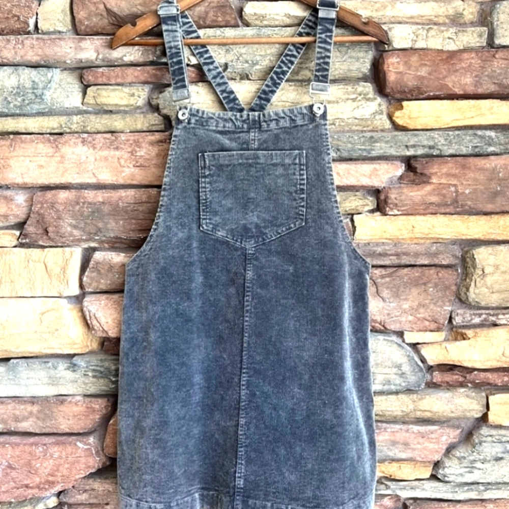 Peach Love California Gray Corduroy Overall Dress Size Small